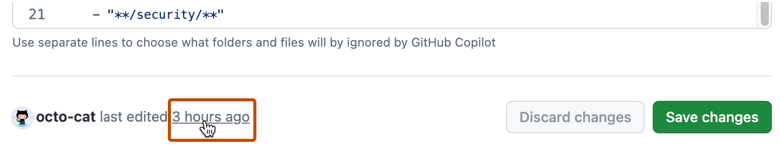 Content exclusion settings showing who last edited the configuration and when